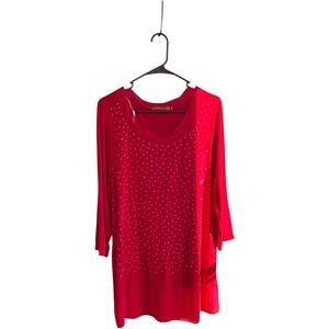 Belldini red tunic viscose spandex with polyester trim small silver studs Sz XL